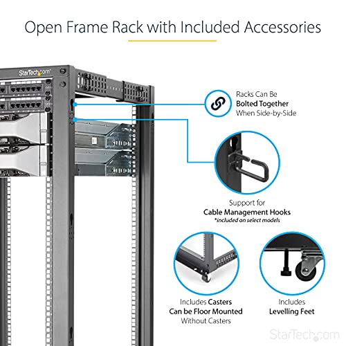 StarTech 42U 4-Post Server Rack, 19in Open Frame Rack with 40in (101cm) Mounting Depth and 1323lb (600kg) Weight Capacity, Mobile or Floor Mount IT Rack by StarTech.com - Image 4