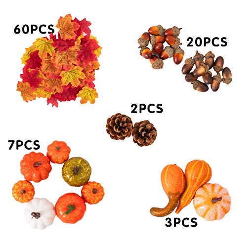 image for MoonLa Halloween Mini Artificial Pumpkins and Gourds Maple Leaves Pine