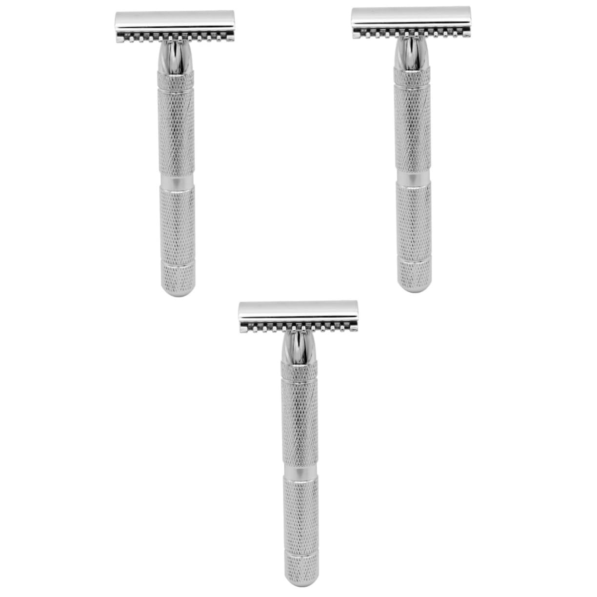 Healeved 3pièces Rasoir De Sécurité Acier Inoxydable à Double Lame Pour Hommes Design Texturé Pour Prise Sûre Pour Usage Professionnel Ou Domestique