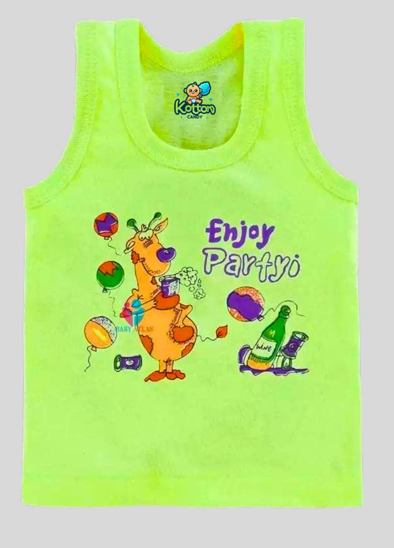 Kotton Candy Printed Vest Baniyan Cotton Inner Wear Sleeveless Undershirts for Kids Sando Ganji Infant Girls/Boys Pack of 6 (0-3 Months) Multicolour
