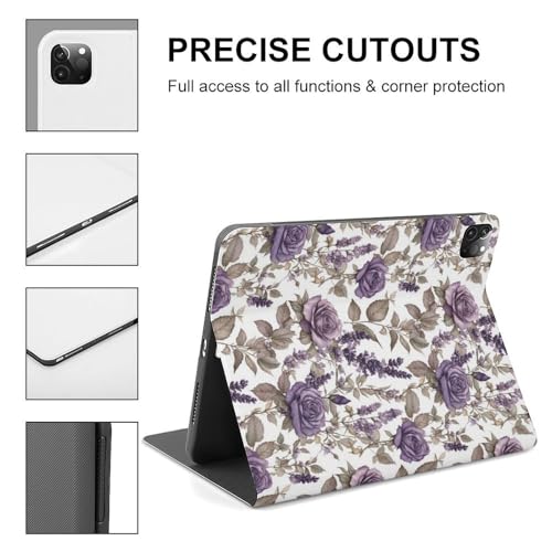 Coque iPad Pro 11 anti-perte stylet imprimé fleurs lavande antichoc - 3