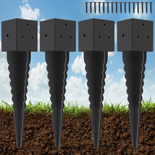 Image of 4 Pcs 16 inch 4x4 Fence Post Anchor Ground Spike (Actual:3.6 inchx3.6 inch), 4x4 Post Spike Black,Mailbox Post Anchor for Fences, Mailboxes,Pergolas,Patios,Birdhouses,Road Signs