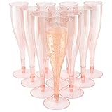 Plastic Rose Gold Champagne Flutes [1 Box of 30 ] 6.5 Oz Gold Glitter Classic Ware Plastic Toasting Glasses Disposable wine Mimosa Glass for Wedding Party Cocktail Pink Water Drink Cups