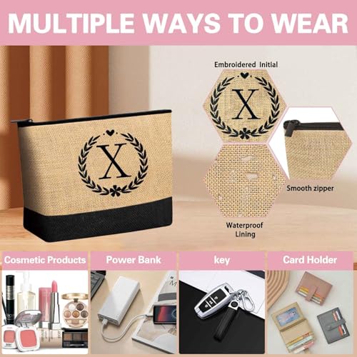 Image of GhvyenntteS Gifts for Women - Initial Jute Tote Bag & Makeup Bag, Valentines Day Gifts for Her Teacher Mom Wife Friend Birthday