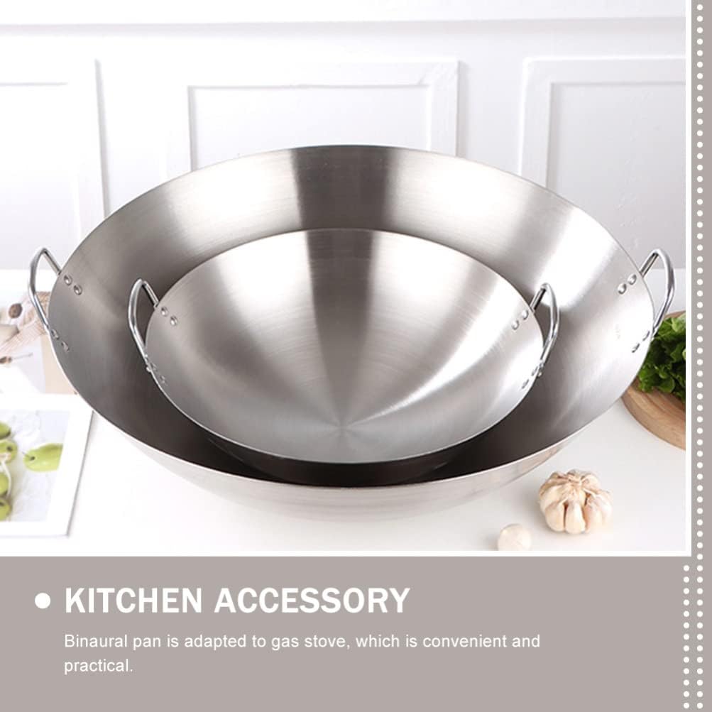 Cabilock Stainless Steel Round Bottom Wok Double Handle Large Capacity Frying Pan for Cooking for Home and Outdoor Use Non-stick Cooking Pot Design