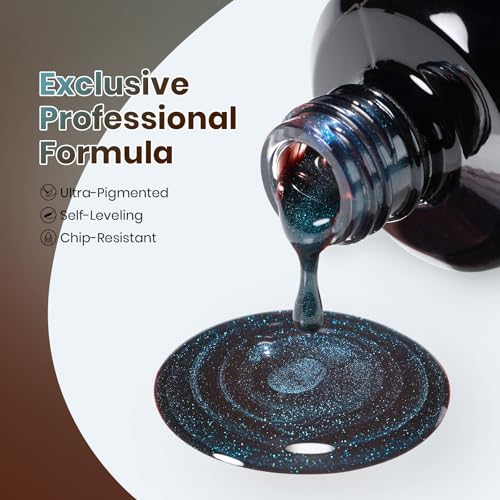 Image of Beetles Brown Cat Eye Gel Nail Polish - Aurora Mocha Cat Eye Gel Polish, 15ML Blue Powder Brown Glitter Fall Gel Polish Magnetic Shimmer Effect Soak Off UV Nail Art Design Manicure Gifts for Women