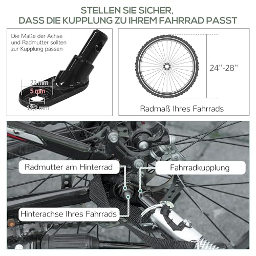 HOMCOM Fahrradanhänger Lastenanhänger mit Kupplung Bremse,Transportwagen bis 40 kg belastbar, Transportanhänger Anhänger für Fahrrad Handwagen 130 x 64 x 64/103cm