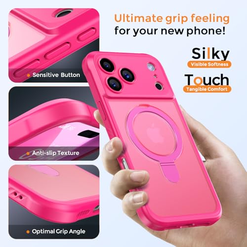 Image of MOCCA Magnetic for iPhone 17 Pro Max Case with Stand,Hot Pink | Built-in Ring Stand | 16ft Drop | Compatible with MagSafe | Anti-Slip Matte | Full Camera Lens Protection | Ultra-Slim