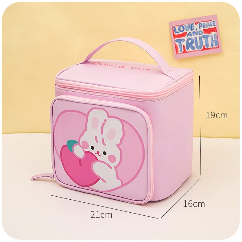 Miniatura 6 de Bolsa de cosméticos Kawaii linda para mujer, bolsa de maquillaje de viaje, bolsa organizadora de maquillaje, bolsa de aseo (rosa)