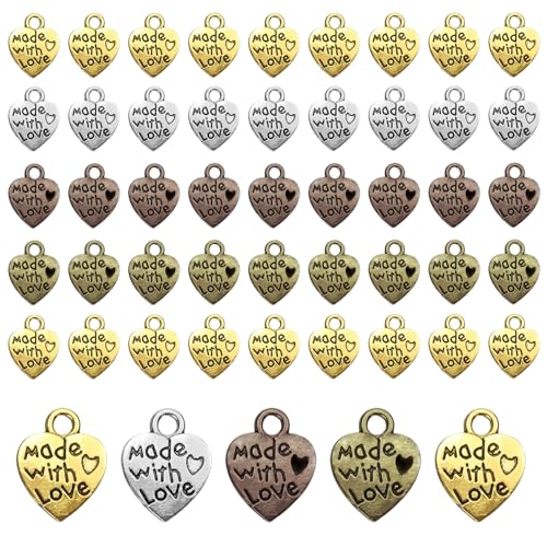 NATOSU 50 colgantes de corazón de metal antiguo hechos a mano con amor para manualidades