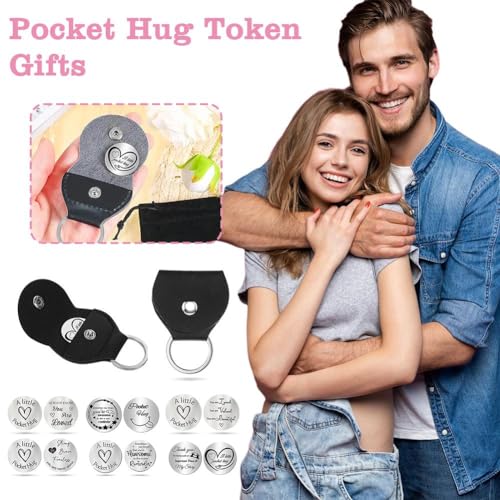 Pocket Hug Token Keychains - Inspirational Gifts with Leather Keychain for Coworkers & Distance Relationships2
