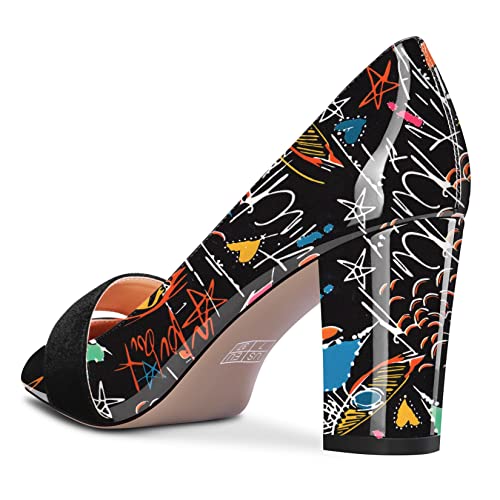 TNYNFBEB Women Chunky Block Mid Heel Close Pointed Toe Pumps Slip-on Patchwork Party Wedding Basic Classic 3.2 Inches Heels3