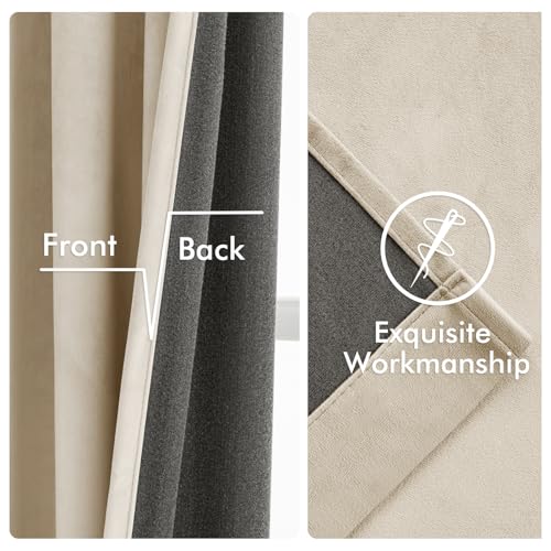 Image of MIULEE Velvet Curtains 50W x 84L 2 Panels Beige Blackout Curtains | Luxury velvet fabric, pinch pleat design, back tab hooks, thermal insulated, blackout light blocking, for living room bedroom