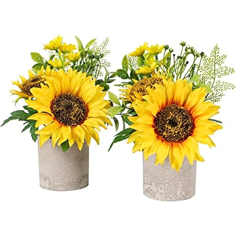 Tiyard Sunflower Decor Yellow Fake Sunflower in Pots, Artificial Sunflower for Bathroom Home Kitchen Rustic Table Centerpiece Shelf Decor (2) Cover