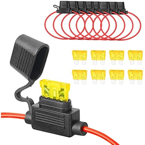 8 Set In Line Blade Fuse Holder, Bolatus Standard Fuse Holder 16AWG Car Truck Automotive Fuse Holder Waterproof with 8pcs 20A Standard Blade Fuse Cover