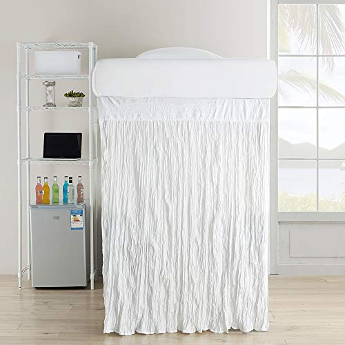 Crinkle Extended Dorm Sized Bed Skirt Panel with Ties (1 Panel) - White (for Raised or lofted beds)