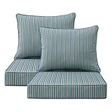 Unimatta Sunbrella Outdoor Patio Chair Cushions Set, 24" x 24", Set of 2, Water-Repellent, Fade Resistant, Deep Seat Cushion for Backyard, Couch, Sofa and Patio Furniture, Swell Turquoise