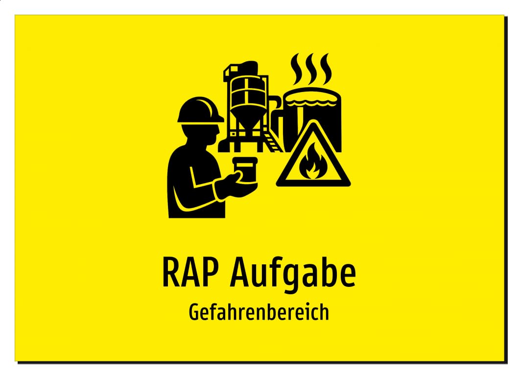 36932-DE-S-08 | RAP Aufgabe - Gefahrenbereich | Aluminiumschild A3, 420 x 297mm | mit Symbolgrafik und Text