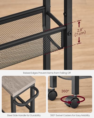 Image of VASAGLE Slim Rolling Cart, 4-Tier Storage Cart, Narrow Cart with Handle, 5.1 Inches Deep, Metal Frame, for Kitchen, Dining Room, Living Room, Home Office, Heather Greige and Classic Black ULRC032K01