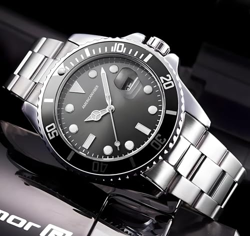 Image of AMERICANVIBER DRM009 Adjustable Free Size Lock Date Function Working Smooth Quality Analog Watch For Men Silver Stainless Steel Metal Bracelet Oyster Design