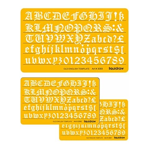 Old English Letter Stencils Set of 3 (10mm, 15mm & 20mm), Lettering Stencils for Crafts English Stencil Alphabet Number Drawing Drafting Template Cover