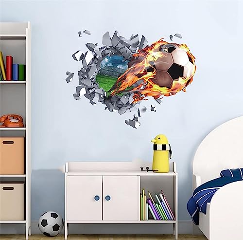 TOARTI 3D Wandtattoo Fußball,62x47cm,Durchbruch Wandaufkleber für Kinderzimmer Jungen,Bunte Fussball Wandbild,Wandtattoo Junge Teenager,Arena Mauer Tür-aufkleber Poster,Wand Deko für Jugendzimmer
