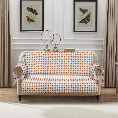 Image of Amazon Basics Printed Quilted Reversible Sofa Topper | 2 Seater | 120Cm X 175Cm | 325 GSM | Color - Red, Polyester Blend