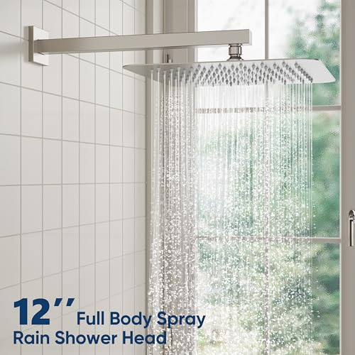 Image of ESNBIA Rain Shower Head with Handheld Spray Combo, 12 inch Brushed Nickel