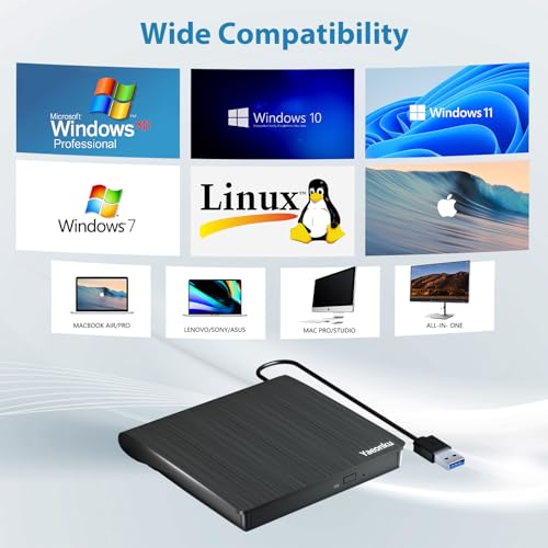 Image of Yaeonku External CD DVD Drive, USB 3.0 Portable CD DVD + /-RW Optical Drive, DVD /CD ROM Rewriter Burner, Compatible with Laptop Desktop PC Windows Linux OS Mac