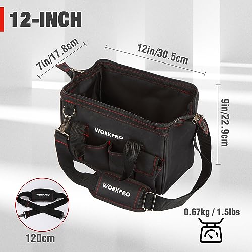 WORKPRO W081020A gereedschapstas met brede opening, gesloten bovenkant, zwart, 12 inch - Afbeelding 3