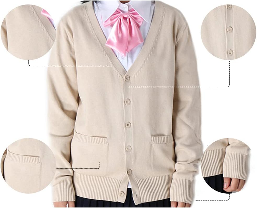 Blostirno Women's Cardigan School Uniform Sweater Cardigans V-Neck Long Sleeve Button Down Knit with Pockets - Image 6