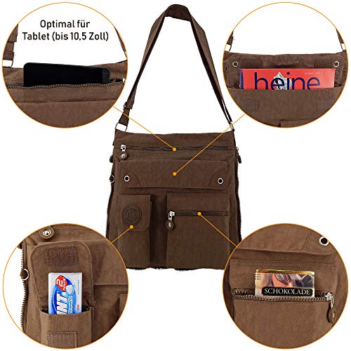 ekavale - leichte Damen-Umhängetasche - Praktische Crossbody-Handtasche - mit vielen fächern - Schultertasche wasserabweisende Damentasche (Braun)
