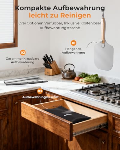Mooues Pizzaschieber, Aluminium Pizzaschaufel mit Faltbarer Griff, 30.5 x 35.5 cm großer Fläche… – Ansicht 5