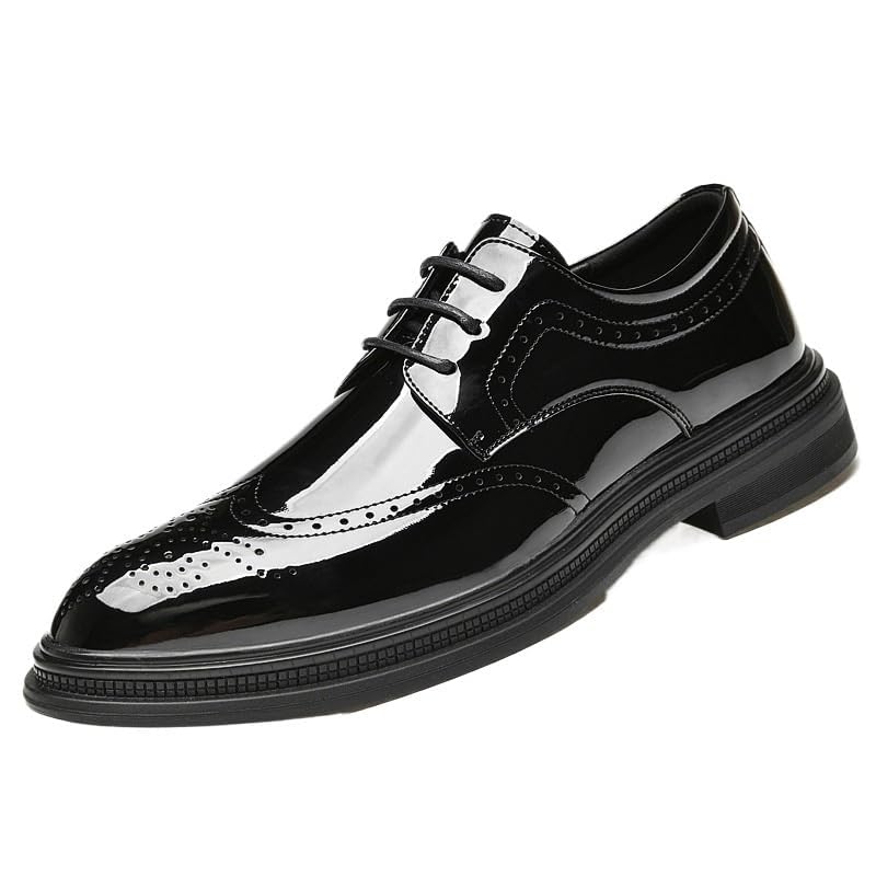 Men Dress Shoes Comfortable Formal Oxford Shoe Men's Faux Patent Leather Tuxedo Dress Shoes Business Square Toe Casual Wedding Work Lace-up Shoes