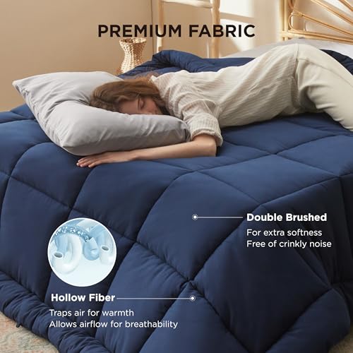 Image of Bedsure Comforter Duvet Insert - Quilted Comforters King Size, All Season Duvet, GentleSoft Down Alternative Bedding, with 8 Tabs, Gifts for Women /Men, Navy Blue, King 90 x 102 Inches