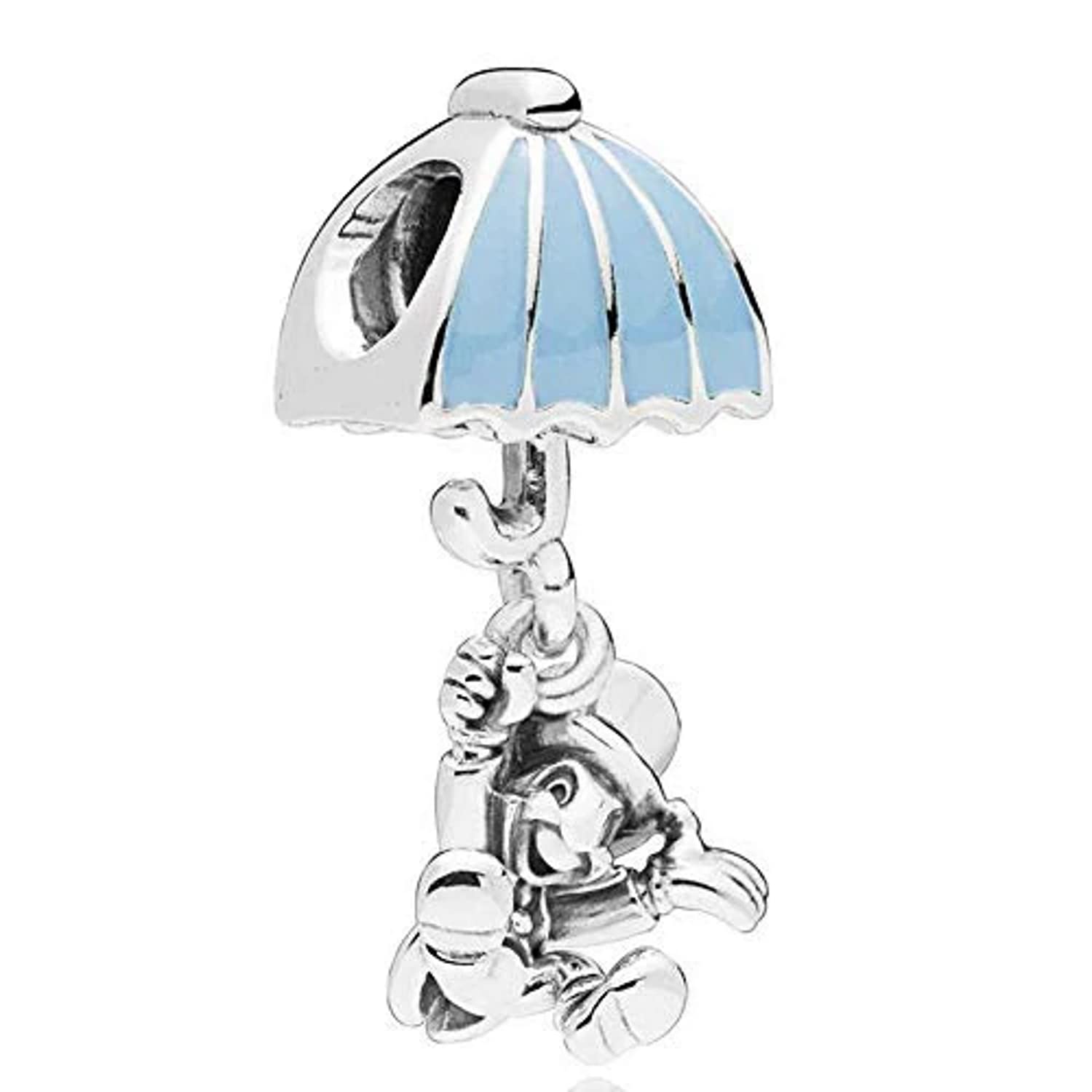 Beads R Us ® - Jiminy Cricket dangle charm with blue enamel umbrella in Sterling Silver S925, Compatible with all European style Charm Bracelets and Necklaces.