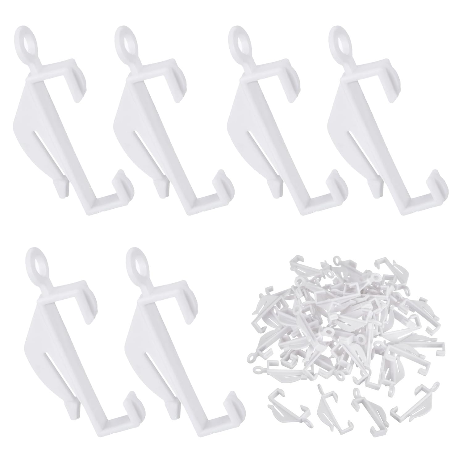 DYSWTUE 60 PCS Curtain Hooks, White Plastic Curtain Track Hooks Gliders Rail Sliding, Strong, Sturdy and Smooth Sliding, for Window Tracks, Showers and Doors, Internal Length 30mm