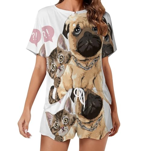 Ensemble de pyjama femme chat mignon idée cadeau vêtement de nuit léger été
