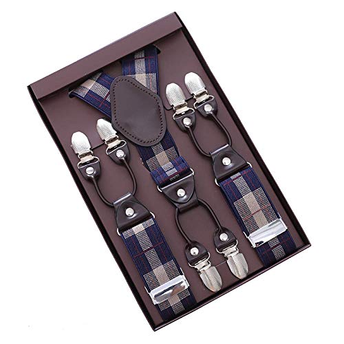 AOBAMA Suspenders,Men's Adult Suspenders Strong Clip Non-Slip Suspenders Fat Guy Fashion British Retro Y-Shaped Four-Clip Trousers Suspenders-Six Clips of English Rice