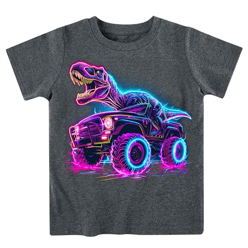 Lovekider Cotton Shirt for 2-6T Boys Truck Dinosaur Toddler Kids T-Shirt Short Sleeve Excavator Construction T-Rex Tee Shirts