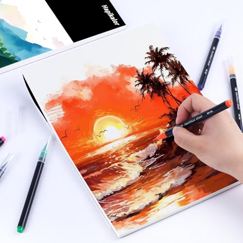 Image of Watercolor Paper Pad, 9 inchx12 inch Water Color Paper, 140lb /300gsm Artist Painting Drawing Paper Book, Art Supplies for Adults Kids, Watercolors, Watercolor Paint Set, Sketchbook, Journal, Black