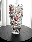 Colorful dot Crystal Glass vase 9.8 inch,Large Flower Vase，Modern Vase for Living Room, Bedroom, Kitchen, Dining Table, Mantle, Wedding. (Colorful)