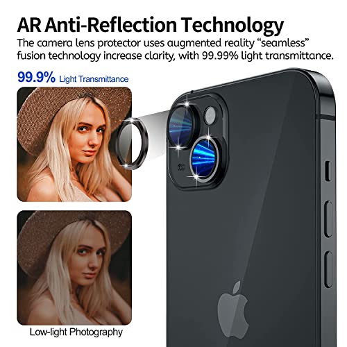 Image of LINEOVAL Compatible for i Phone 14 | iPhone 14 Plus Camera Lens Protector,Tempered Glass Bling, Alloy Metal Camera Ring Guard for i phone14 | iphone 14 plus Blue