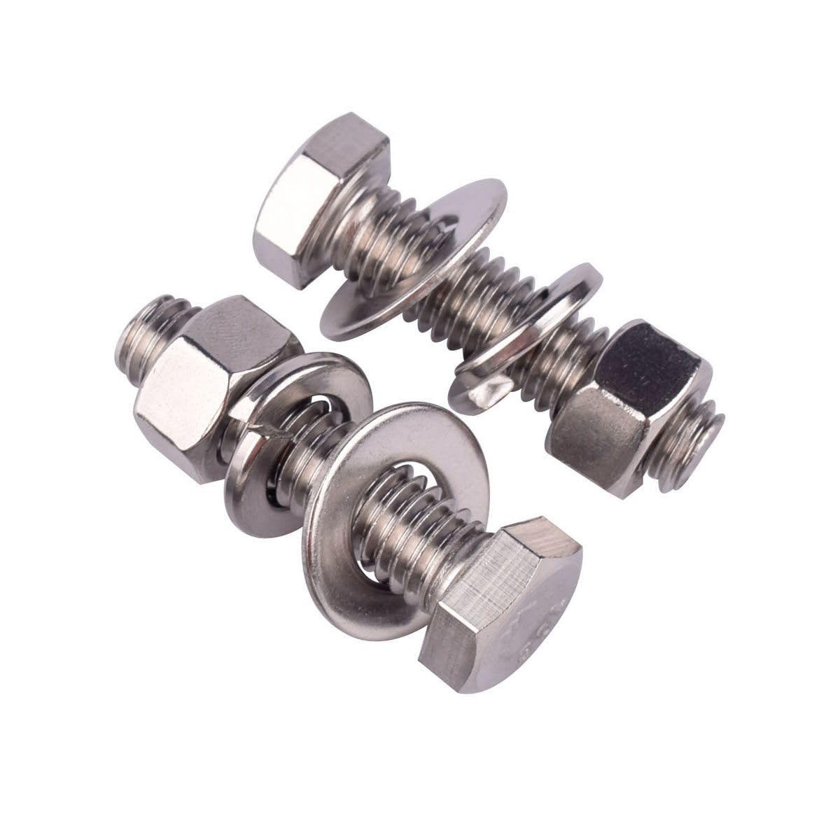 KOSJETHAS 8 Sets 3/8-16 x 1 Stainless Steel Hex Head Screws Bolts with Nuts Flat Washers Lock Washers 304 SS 18-8, Fully Threaded Silver