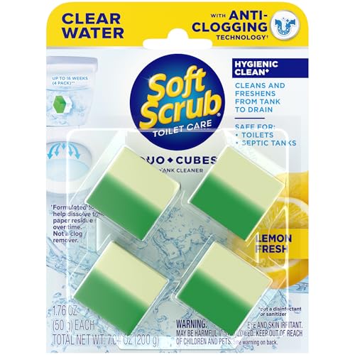 Soft Scrub In-Tank Toilet Cleaner Duo-Cubes Lemon Fresh Clear Water 4 Ct Cleans & Freshens Helps Fight Toilet Ring Hard Water & Limescale Stains