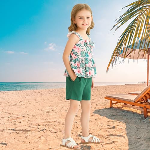 Image of Toddler Girls St Patricks Outfits Sleeveless Ruffle Bowknot Dress Top Baby Floral Tops and Shorts Pants Sets