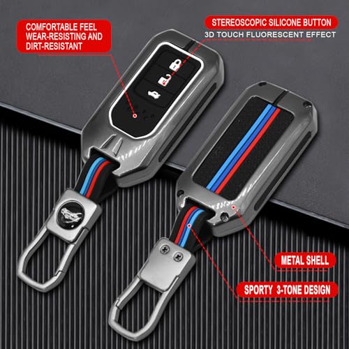 Image of KMH Metal Car Key Cover Compatible with Honda City, Civic, Jazz, Amaze, CR-V, WR-V, BR-V Models Smart Keycover with Keychain 3 Buttons Key Shell Case Holder Protector (Metallic) Pack of 1