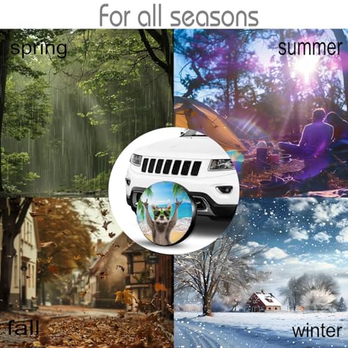 Image of Beach Raccoon Spare Tire Cover for Rv Trailer Camper Truck SUV - Cute Raccoon Animal Wheel Protectors Cover Waterproof Fabric for Travel Camping Outdoor,Universal Fit,17 inch