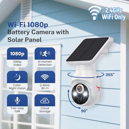 1080p WiFi Security Camera with Solar Panel, Battery Powered, Pan Tilt, AI Motion Detection, Night Vision, 2-Way Talk, IP65, Cloud Storage, 2.4GHz WiFi Only - Image 3