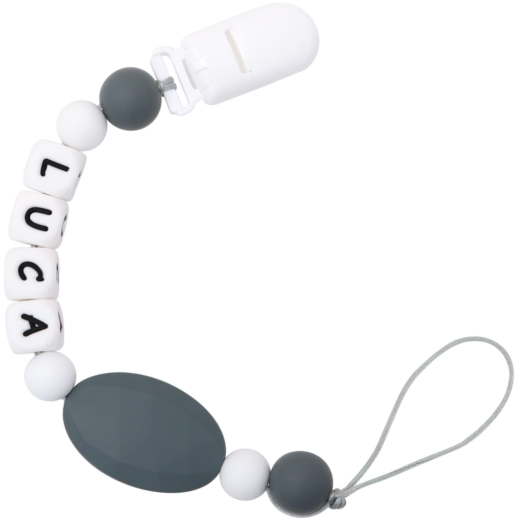 Personalized Name Baby Pacifier Clips Custom Pacifier Chain Holder for Baby Newborn Gift (Grey)